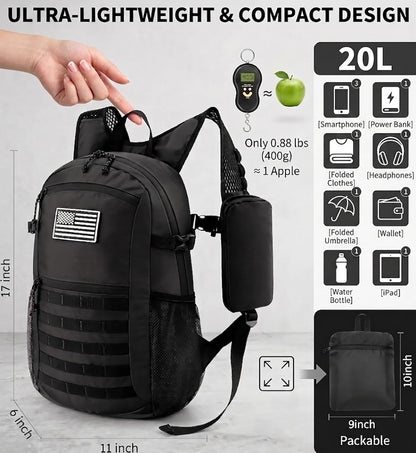 Small 20L Foldable Hiking Daypack for Men Women – Ultra Lightweight Tactical Packable Backpack for Travel, Camping Outdoor, Blue