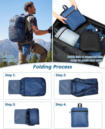 Small 20L Foldable Hiking Daypack for Men Women – Ultra Lightweight Tactical Packable Backpack for Travel, Camping Outdoor, Blue