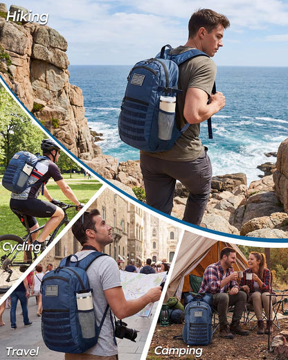 Small 20L Foldable Hiking Daypack for Men Women – Ultra Lightweight Tactical Packable Backpack for Travel, Camping Outdoor, Blue
