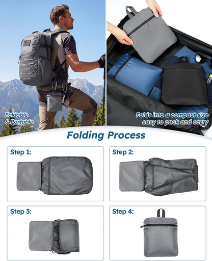 Small 20L Foldable Hiking Daypack for Men Women – Ultra Lightweight Tactical Packable Backpack for Travel, Camping Outdoor, Blue