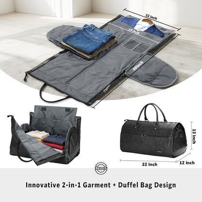 Garment Travel Duffle Bag, Large 2-in-1 Convertible Carry-on Luggage for Men & Women- Hanging Suits, Dresses & Clothes + Shoe Compartment- Weekender Tote Combo Duffel (Brown Leatherette)