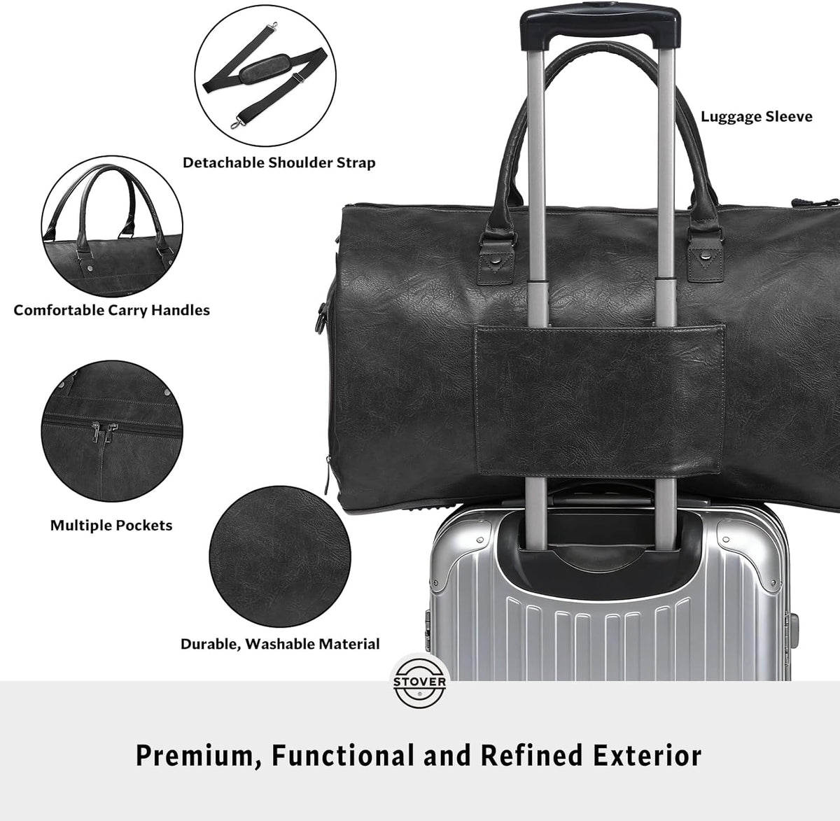 Garment Travel Duffle Bag, Large 2-in-1 Convertible Carry-on Luggage for Men & Women- Hanging Suits, Dresses & Clothes + Shoe Compartment- Weekender Tote Combo Duffel (Brown Leatherette)