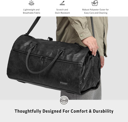 Garment Travel Duffle Bag, Large 2-in-1 Convertible Carry-on Luggage for Men & Women- Hanging Suits, Dresses & Clothes + Shoe Compartment- Weekender Tote Combo Duffel (Brown Leatherette)