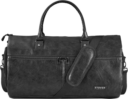 Garment Travel Duffle Bag, Large 2-in-1 Convertible Carry-on Luggage for Men & Women- Hanging Suits, Dresses & Clothes + Shoe Compartment- Weekender Tote Combo Duffel (Brown Leatherette)