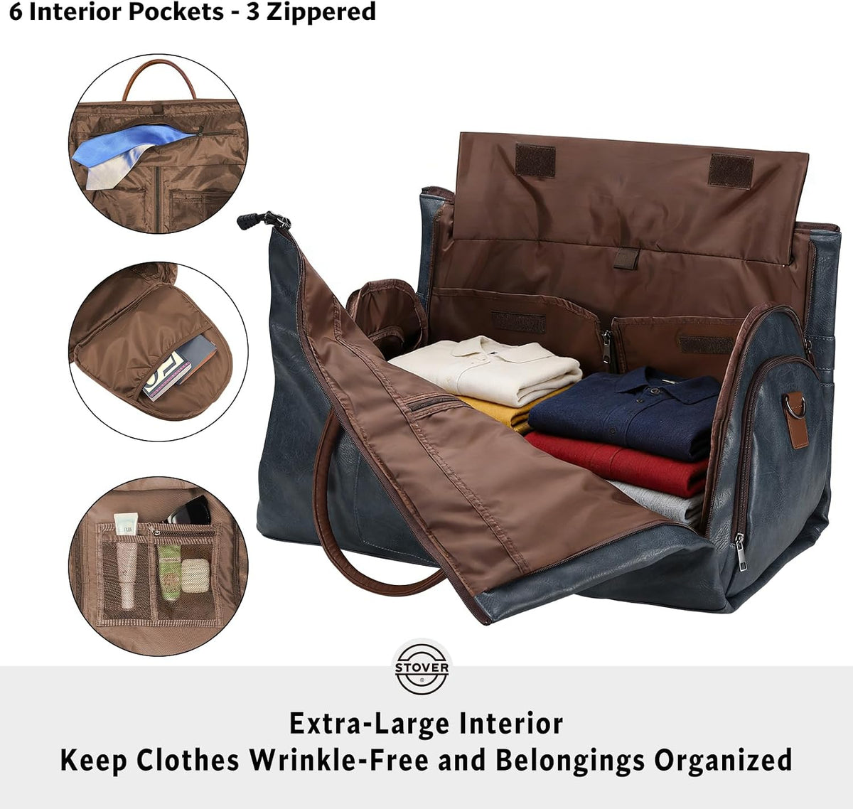 Garment Travel Duffle Bag, Large 2-in-1 Convertible Carry-on Luggage for Men & Women- Hanging Suits, Dresses & Clothes + Shoe Compartment- Weekender Tote Combo Duffel (Brown Leatherette)