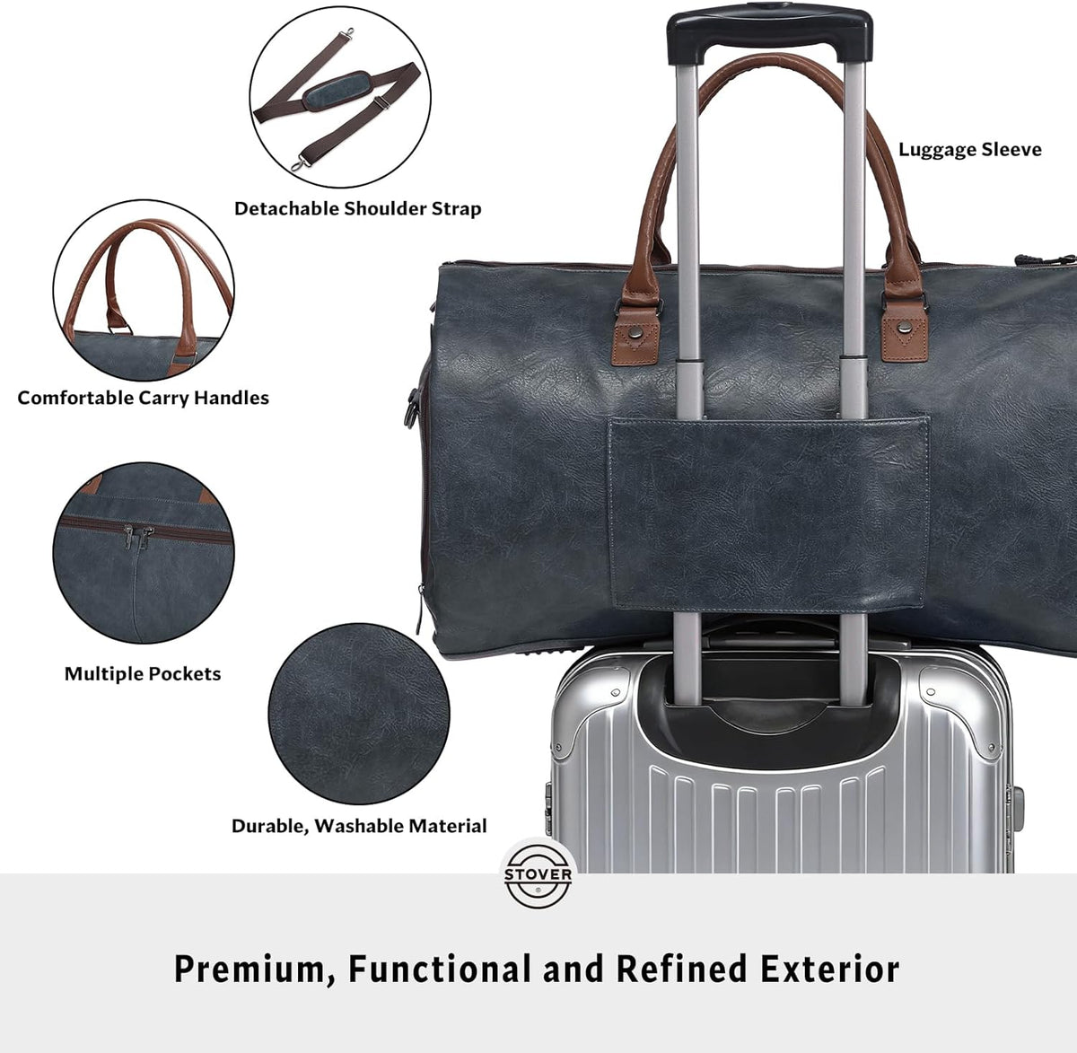 Garment Travel Duffle Bag, Large 2-in-1 Convertible Carry-on Luggage for Men & Women- Hanging Suits, Dresses & Clothes + Shoe Compartment- Weekender Tote Combo Duffel (Brown Leatherette)
