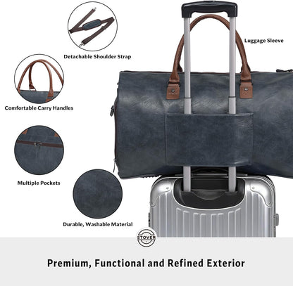Garment Travel Duffle Bag, Large 2-in-1 Convertible Carry-on Luggage for Men & Women- Hanging Suits, Dresses & Clothes + Shoe Compartment- Weekender Tote Combo Duffel (Brown Leatherette)