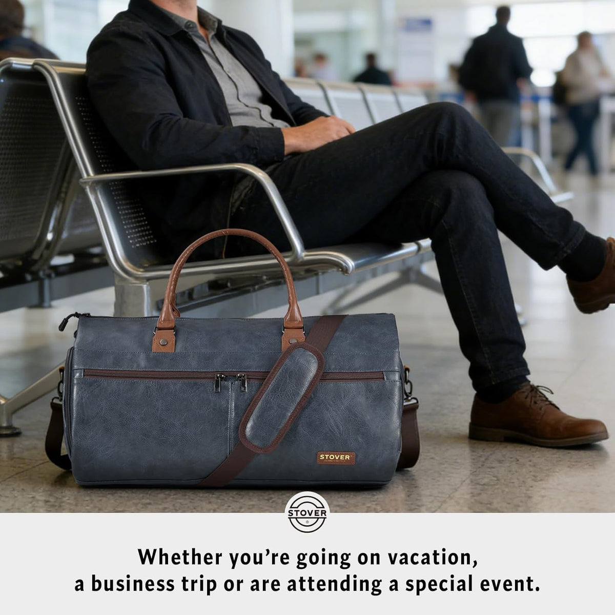 Garment Travel Duffle Bag, Large 2-in-1 Convertible Carry-on Luggage for Men & Women- Hanging Suits, Dresses & Clothes + Shoe Compartment- Weekender Tote Combo Duffel (Brown Leatherette)