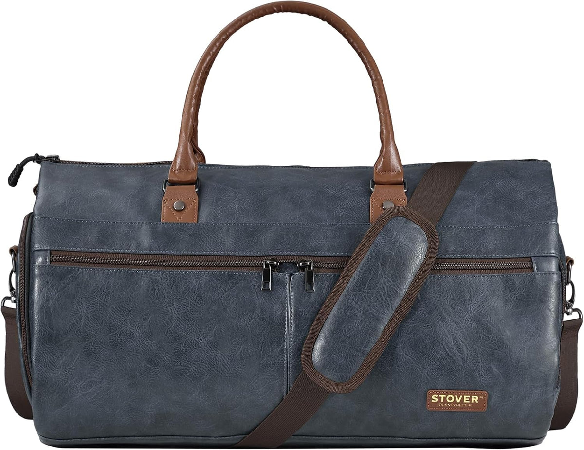 Garment Travel Duffle Bag, Large 2-in-1 Convertible Carry-on Luggage for Men & Women- Hanging Suits, Dresses & Clothes + Shoe Compartment- Weekender Tote Combo Duffel (Brown Leatherette)