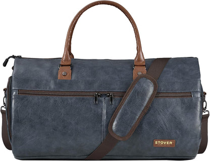 Garment Travel Duffle Bag, Large 2-in-1 Convertible Carry-on Luggage for Men & Women- Hanging Suits, Dresses & Clothes + Shoe Compartment- Weekender Tote Combo Duffel (Brown Leatherette)