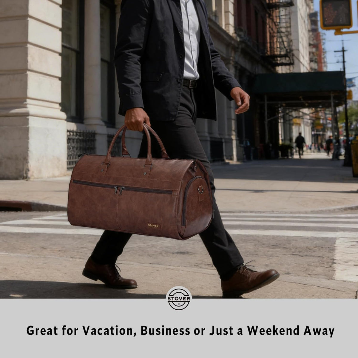 Garment Travel Duffle Bag, Large 2-in-1 Convertible Carry-on Luggage for Men & Women- Hanging Suits, Dresses & Clothes + Shoe Compartment- Weekender Tote Combo Duffel (Brown Leatherette)