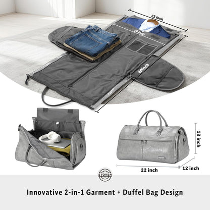 Garment Travel Duffle Bag, Large 2-in-1 Convertible Carry-on Luggage for Men & Women- Hanging Suits, Dresses & Clothes + Shoe Compartment- Weekender Tote Combo Duffel (Brown Leatherette)