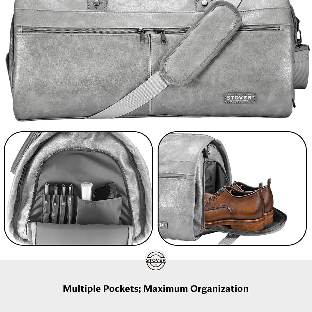 Garment Travel Duffle Bag, Large 2-in-1 Convertible Carry-on Luggage for Men & Women- Hanging Suits, Dresses & Clothes + Shoe Compartment- Weekender Tote Combo Duffel (Brown Leatherette)