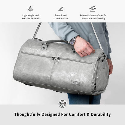 Garment Travel Duffle Bag, Large 2-in-1 Convertible Carry-on Luggage for Men & Women- Hanging Suits, Dresses & Clothes + Shoe Compartment- Weekender Tote Combo Duffel (Brown Leatherette)