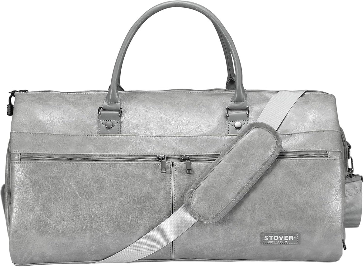 Garment Travel Duffle Bag, Large 2-in-1 Convertible Carry-on Luggage for Men & Women- Hanging Suits, Dresses & Clothes + Shoe Compartment- Weekender Tote Combo Duffel (Brown Leatherette)