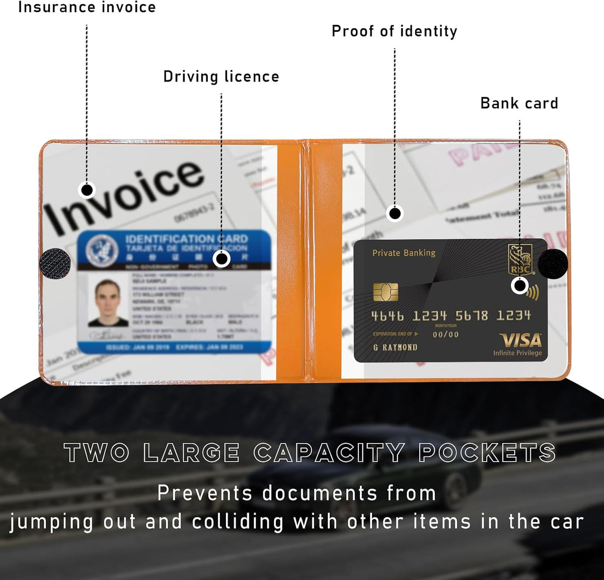 Car Registration and Insurance Holder, 5.2"× 4.7" Premium Auto Glove Box Organizer with Closure, Essential Vehicle Document Holder for Card, Driver License (Red)