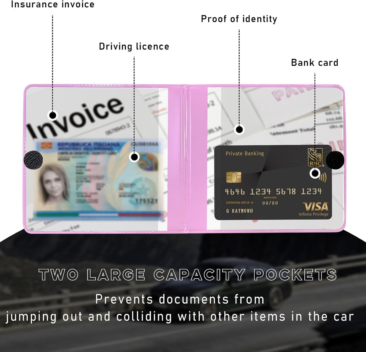Car Registration and Insurance Holder, 5.2"× 4.7" Premium Auto Glove Box Organizer with Closure, Essential Vehicle Document Holder for Card, Driver License (Red)