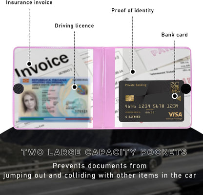 Car Registration and Insurance Holder, 5.2"× 4.7" Premium Auto Glove Box Organizer with Closure, Essential Vehicle Document Holder for Card, Driver License (Red)