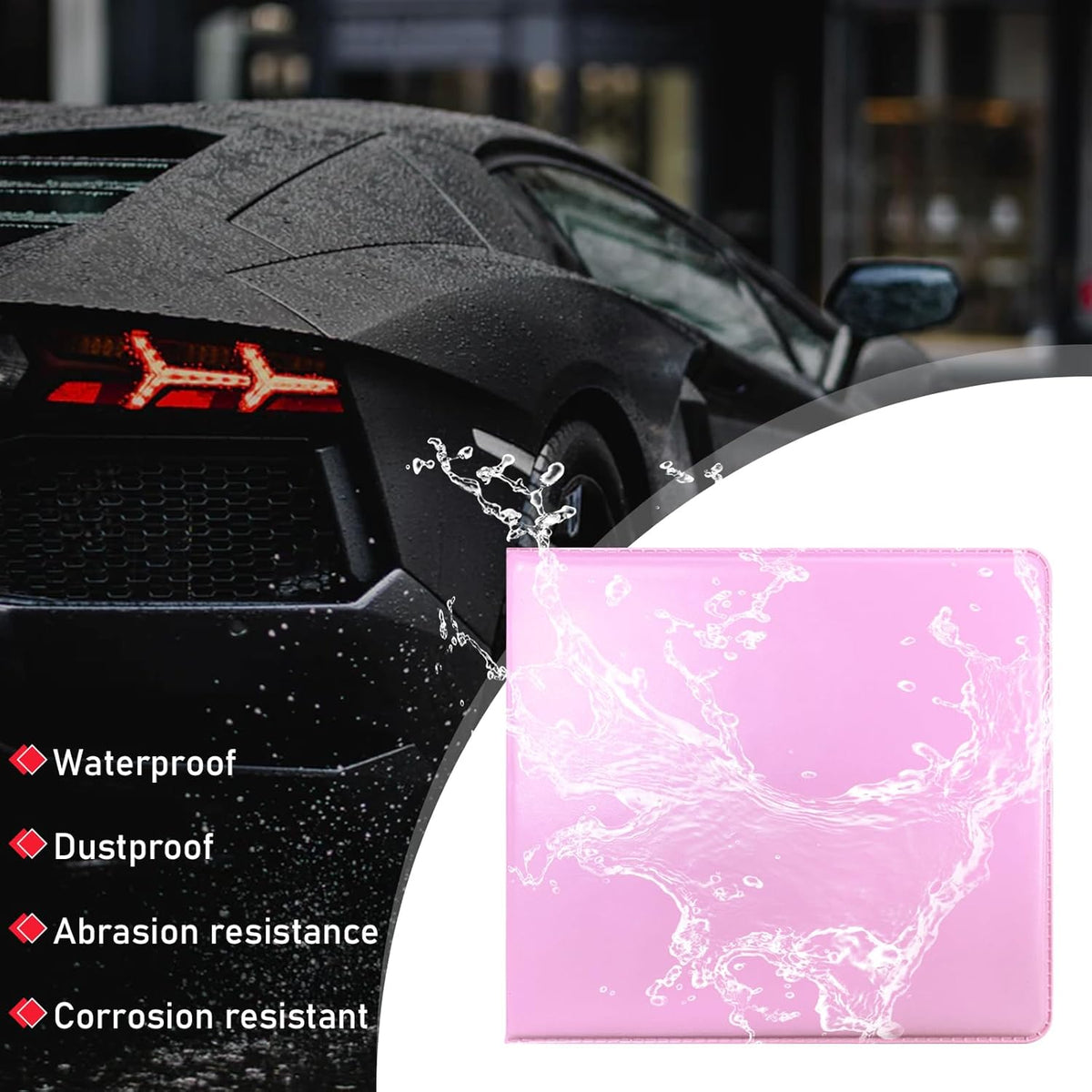 Car Registration and Insurance Holder, 5.2"× 4.7" Premium Auto Glove Box Organizer with Closure, Essential Vehicle Document Holder for Card, Driver License (Red)