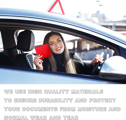 Car Registration and Insurance Holder, 5.2"× 4.7" Premium Auto Glove Box Organizer with Closure, Essential Vehicle Document Holder for Card, Driver License (Red)