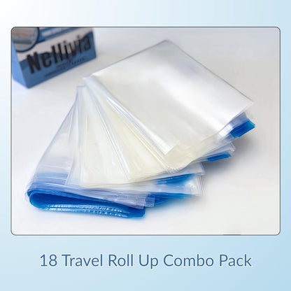 18 Pack Compression Bags for Travel, Roll Up Space Saver Bags for Clothes Storage, Vacuum Storage Bags Compact Packing travel organizer for Luggage, Suitcase, Backpack