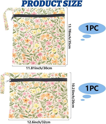 2Pcs 2 Sizes Floral Wet Bag Beach Wet Dry Bags Flower Pattern Polyester Waterproof Sandproof Reusable Storage Zipper Pouches for Friends Swimsuit Travel Dirty Diaper Clothes Birthday Gifts
