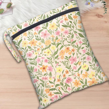 2Pcs 2 Sizes Floral Wet Bag Beach Wet Dry Bags Flower Pattern Polyester Waterproof Sandproof Reusable Storage Zipper Pouches for Friends Swimsuit Travel Dirty Diaper Clothes Birthday Gifts