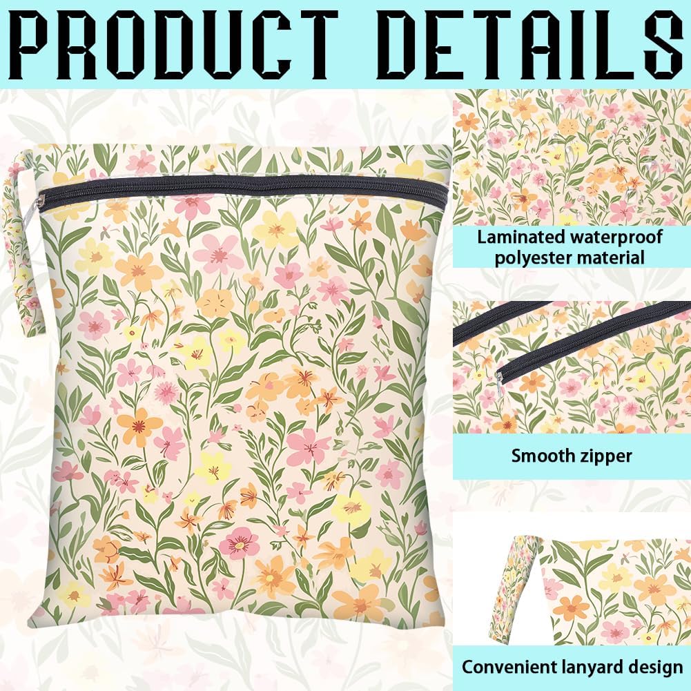 2Pcs 2 Sizes Floral Wet Bag Beach Wet Dry Bags Flower Pattern Polyester Waterproof Sandproof Reusable Storage Zipper Pouches for Friends Swimsuit Travel Dirty Diaper Clothes Birthday Gifts