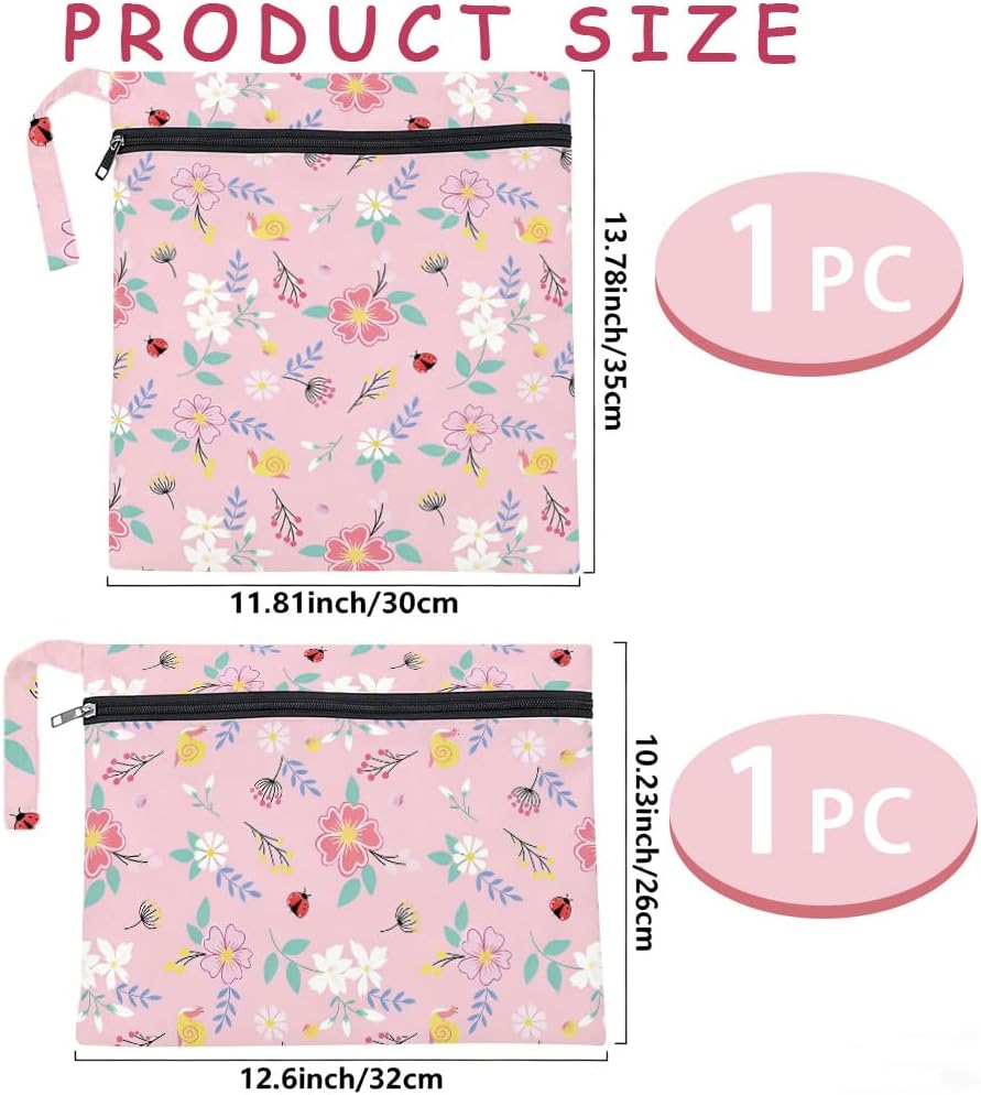 2Pcs 2 Sizes Floral Wet Bag Beach Wet Dry Bags Flower Pattern Polyester Waterproof Sandproof Reusable Storage Zipper Pouches for Friends Swimsuit Travel Dirty Diaper Clothes Birthday Gifts