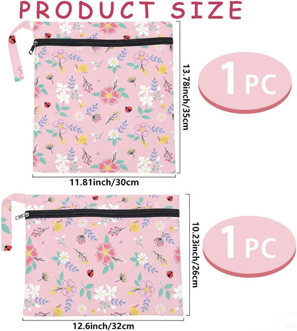 2Pcs 2 Sizes Floral Wet Bag Beach Wet Dry Bags Flower Pattern Polyester Waterproof Sandproof Reusable Storage Zipper Pouches for Friends Swimsuit Travel Dirty Diaper Clothes Birthday Gifts