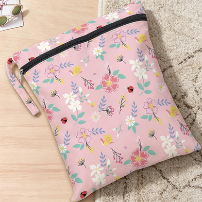 2Pcs 2 Sizes Floral Wet Bag Beach Wet Dry Bags Flower Pattern Polyester Waterproof Sandproof Reusable Storage Zipper Pouches for Friends Swimsuit Travel Dirty Diaper Clothes Birthday Gifts