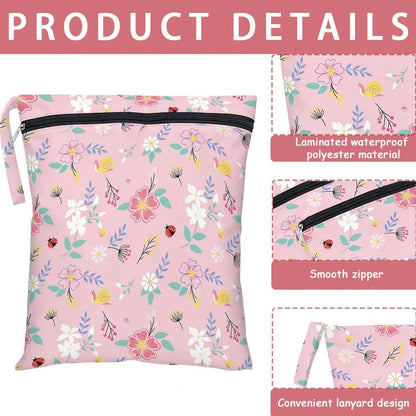2Pcs 2 Sizes Floral Wet Bag Beach Wet Dry Bags Flower Pattern Polyester Waterproof Sandproof Reusable Storage Zipper Pouches for Friends Swimsuit Travel Dirty Diaper Clothes Birthday Gifts