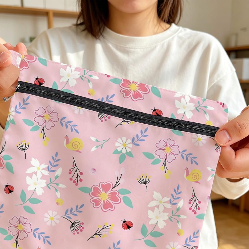 2Pcs 2 Sizes Floral Wet Bag Beach Wet Dry Bags Flower Pattern Polyester Waterproof Sandproof Reusable Storage Zipper Pouches for Friends Swimsuit Travel Dirty Diaper Clothes Birthday Gifts