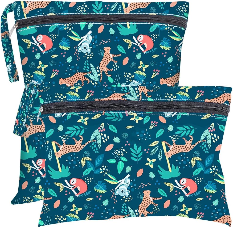 2Pcs 2 Sizes Floral Wet Bag Beach Wet Dry Bags Flower Pattern Polyester Waterproof Sandproof Reusable Storage Zipper Pouches for Friends Swimsuit Travel Dirty Diaper Clothes Birthday Gifts