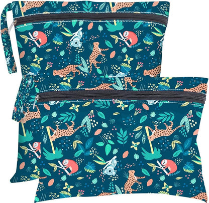 2Pcs 2 Sizes Floral Wet Bag Beach Wet Dry Bags Flower Pattern Polyester Waterproof Sandproof Reusable Storage Zipper Pouches for Friends Swimsuit Travel Dirty Diaper Clothes Birthday Gifts