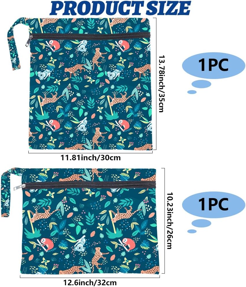 2Pcs 2 Sizes Floral Wet Bag Beach Wet Dry Bags Flower Pattern Polyester Waterproof Sandproof Reusable Storage Zipper Pouches for Friends Swimsuit Travel Dirty Diaper Clothes Birthday Gifts