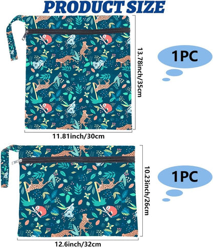 2Pcs 2 Sizes Floral Wet Bag Beach Wet Dry Bags Flower Pattern Polyester Waterproof Sandproof Reusable Storage Zipper Pouches for Friends Swimsuit Travel Dirty Diaper Clothes Birthday Gifts