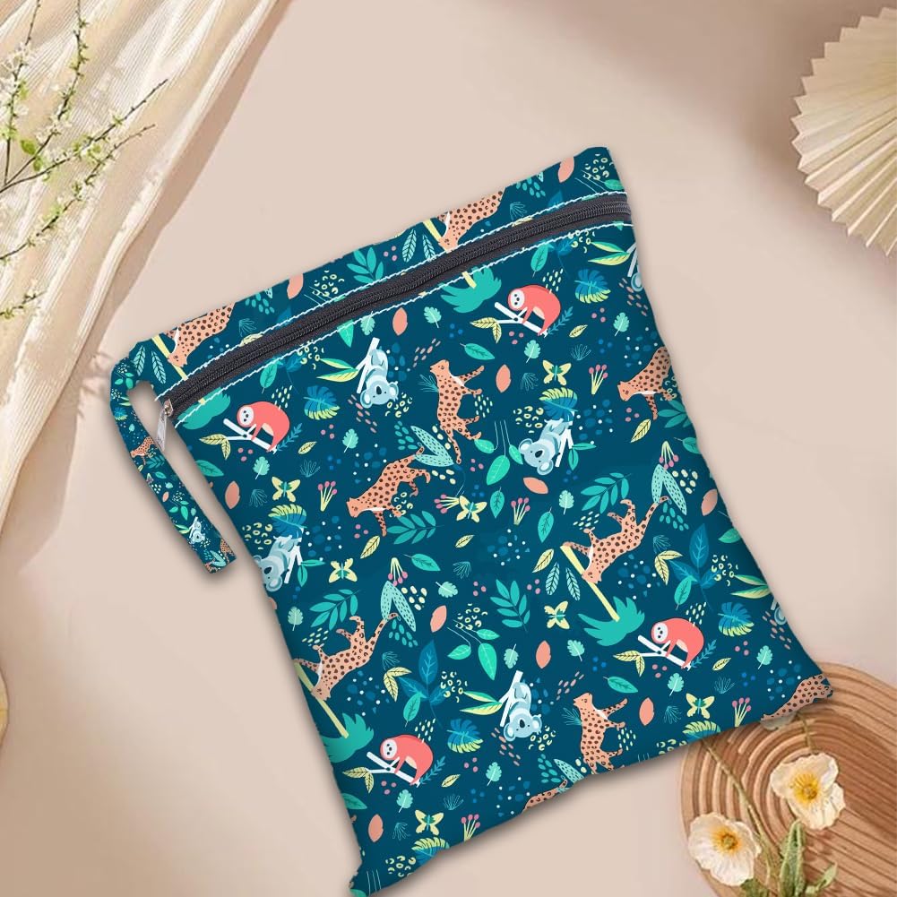 2Pcs 2 Sizes Floral Wet Bag Beach Wet Dry Bags Flower Pattern Polyester Waterproof Sandproof Reusable Storage Zipper Pouches for Friends Swimsuit Travel Dirty Diaper Clothes Birthday Gifts