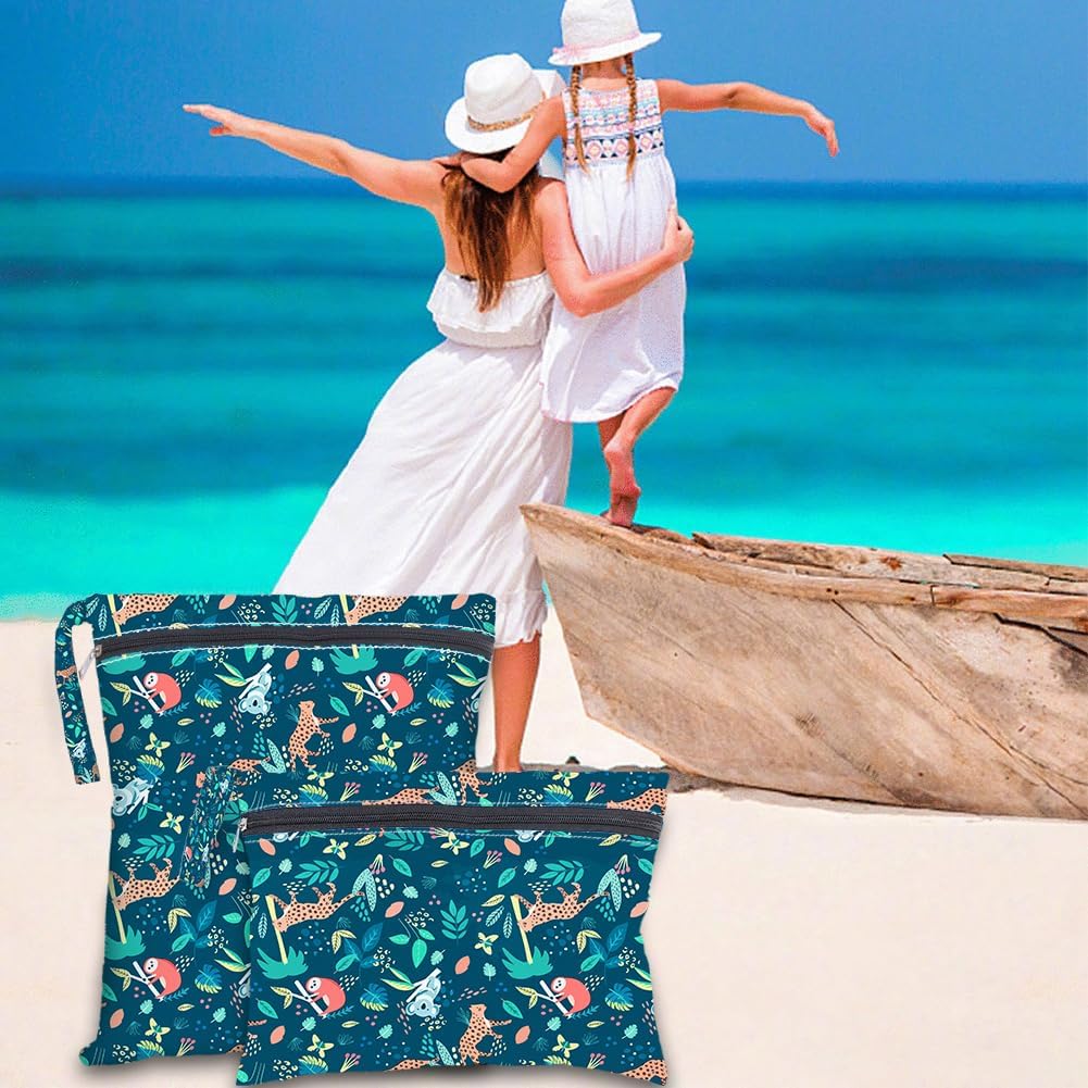 2Pcs 2 Sizes Floral Wet Bag Beach Wet Dry Bags Flower Pattern Polyester Waterproof Sandproof Reusable Storage Zipper Pouches for Friends Swimsuit Travel Dirty Diaper Clothes Birthday Gifts