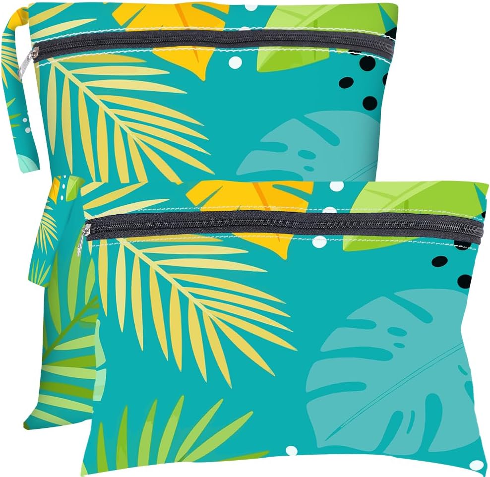 2Pcs 2 Sizes Floral Wet Bag Beach Wet Dry Bags Flower Pattern Polyester Waterproof Sandproof Reusable Storage Zipper Pouches for Friends Swimsuit Travel Dirty Diaper Clothes Birthday Gifts