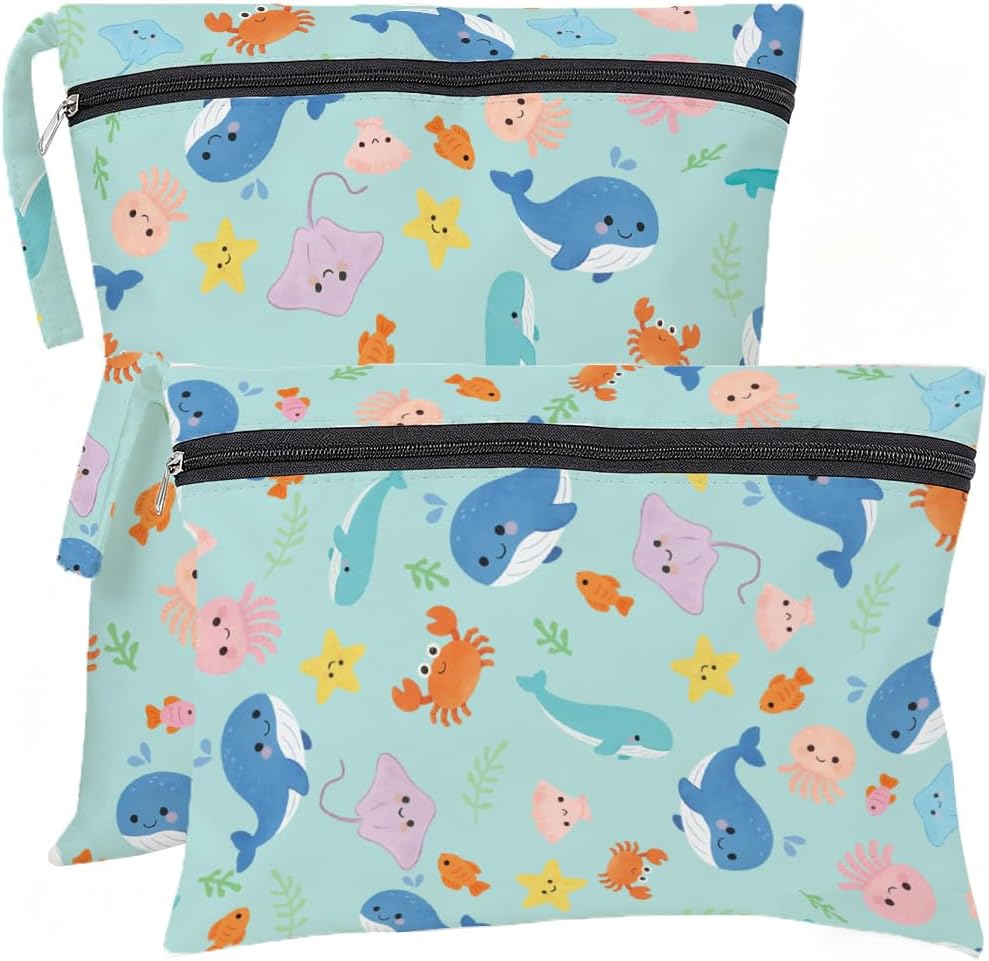 2Pcs 2 Sizes Floral Wet Bag Beach Wet Dry Bags Flower Pattern Polyester Waterproof Sandproof Reusable Storage Zipper Pouches for Friends Swimsuit Travel Dirty Diaper Clothes Birthday Gifts