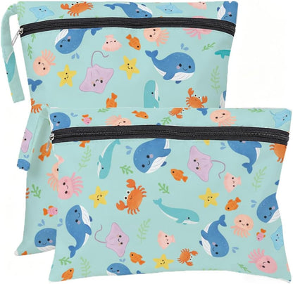 2Pcs 2 Sizes Floral Wet Bag Beach Wet Dry Bags Flower Pattern Polyester Waterproof Sandproof Reusable Storage Zipper Pouches for Friends Swimsuit Travel Dirty Diaper Clothes Birthday Gifts