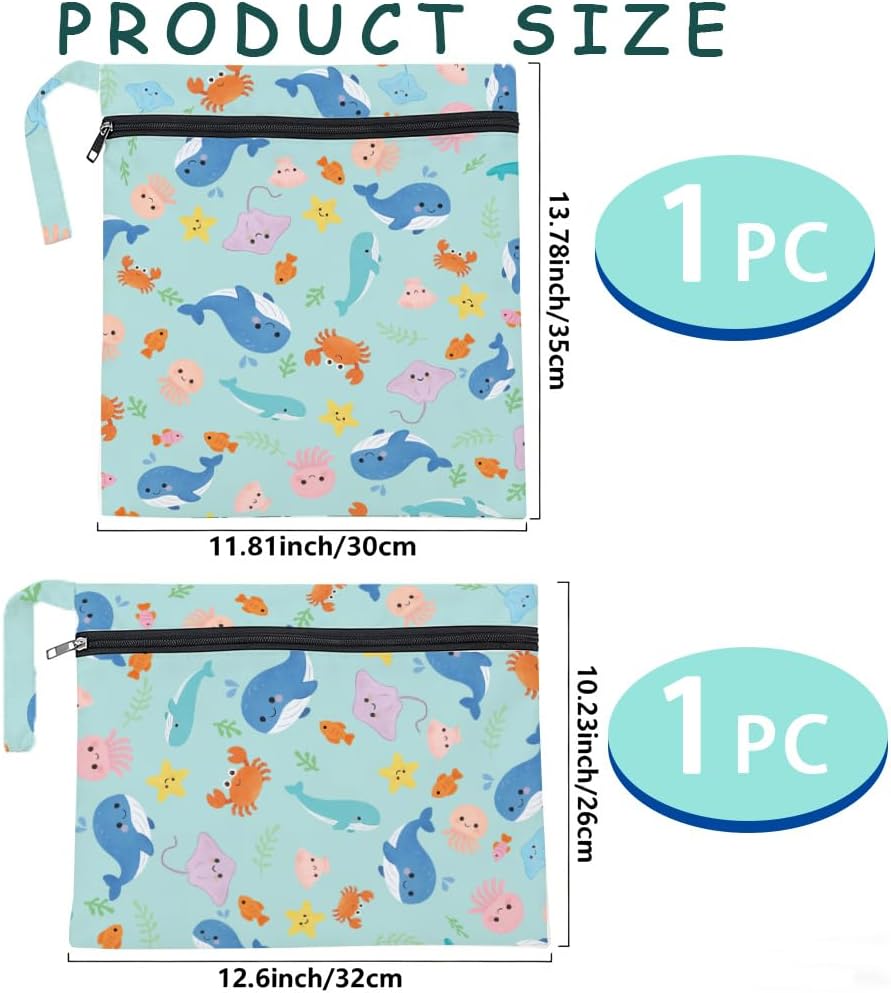 2Pcs 2 Sizes Floral Wet Bag Beach Wet Dry Bags Flower Pattern Polyester Waterproof Sandproof Reusable Storage Zipper Pouches for Friends Swimsuit Travel Dirty Diaper Clothes Birthday Gifts