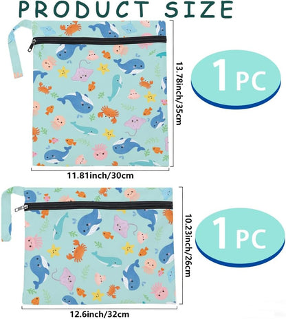 2Pcs 2 Sizes Floral Wet Bag Beach Wet Dry Bags Flower Pattern Polyester Waterproof Sandproof Reusable Storage Zipper Pouches for Friends Swimsuit Travel Dirty Diaper Clothes Birthday Gifts