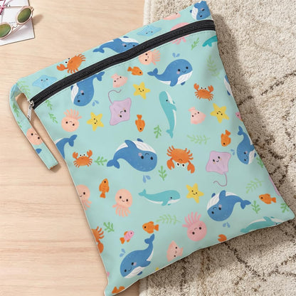 2Pcs 2 Sizes Floral Wet Bag Beach Wet Dry Bags Flower Pattern Polyester Waterproof Sandproof Reusable Storage Zipper Pouches for Friends Swimsuit Travel Dirty Diaper Clothes Birthday Gifts