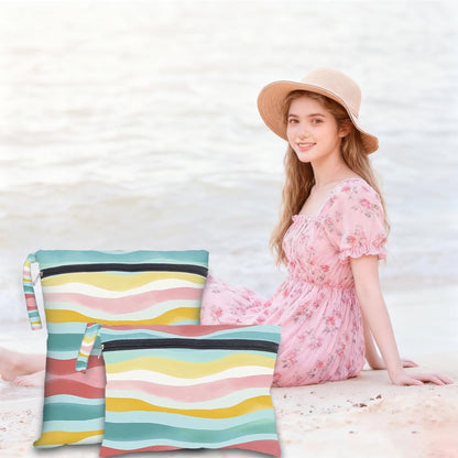 2Pcs 2 Sizes Floral Wet Bag Beach Wet Dry Bags Flower Pattern Polyester Waterproof Sandproof Reusable Storage Zipper Pouches for Friends Swimsuit Travel Dirty Diaper Clothes Birthday Gifts
