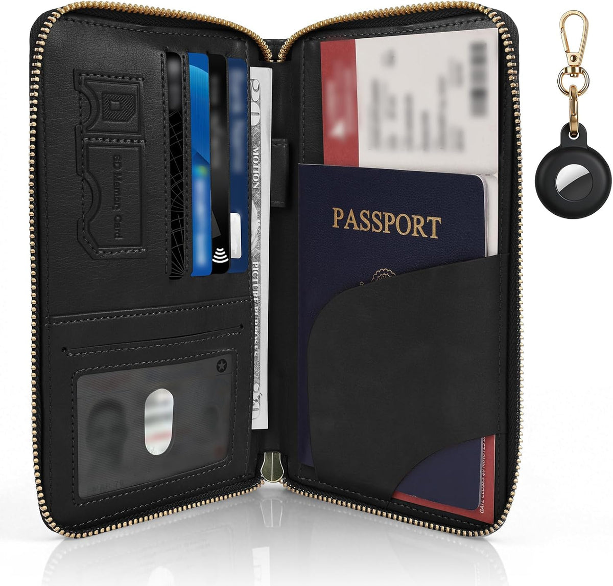 RFID Blocking Passport Wallet, PU Passport Holder for Travel, Pink | Anti Theft Wallet with Tracker Case, Concealed Travel Document Organizer, Wristlet Strap Zipper Pouch, Gifts for Women Men