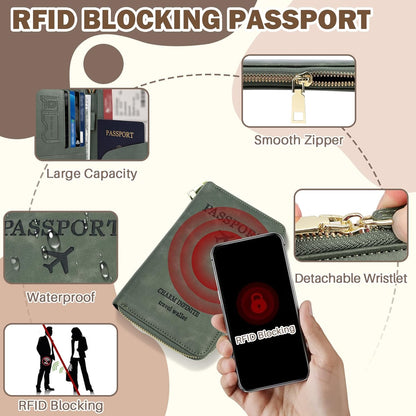 RFID Blocking Passport Wallet, PU Passport Holder for Travel, Pink | Anti Theft Wallet with Tracker Case, Concealed Travel Document Organizer, Wristlet Strap Zipper Pouch, Gifts for Women Men