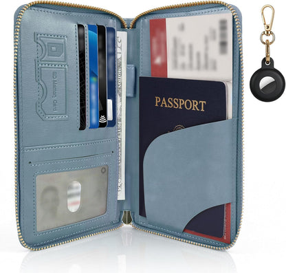 RFID Blocking Passport Wallet, PU Passport Holder for Travel, Pink | Anti Theft Wallet with Tracker Case, Concealed Travel Document Organizer, Wristlet Strap Zipper Pouch, Gifts for Women Men