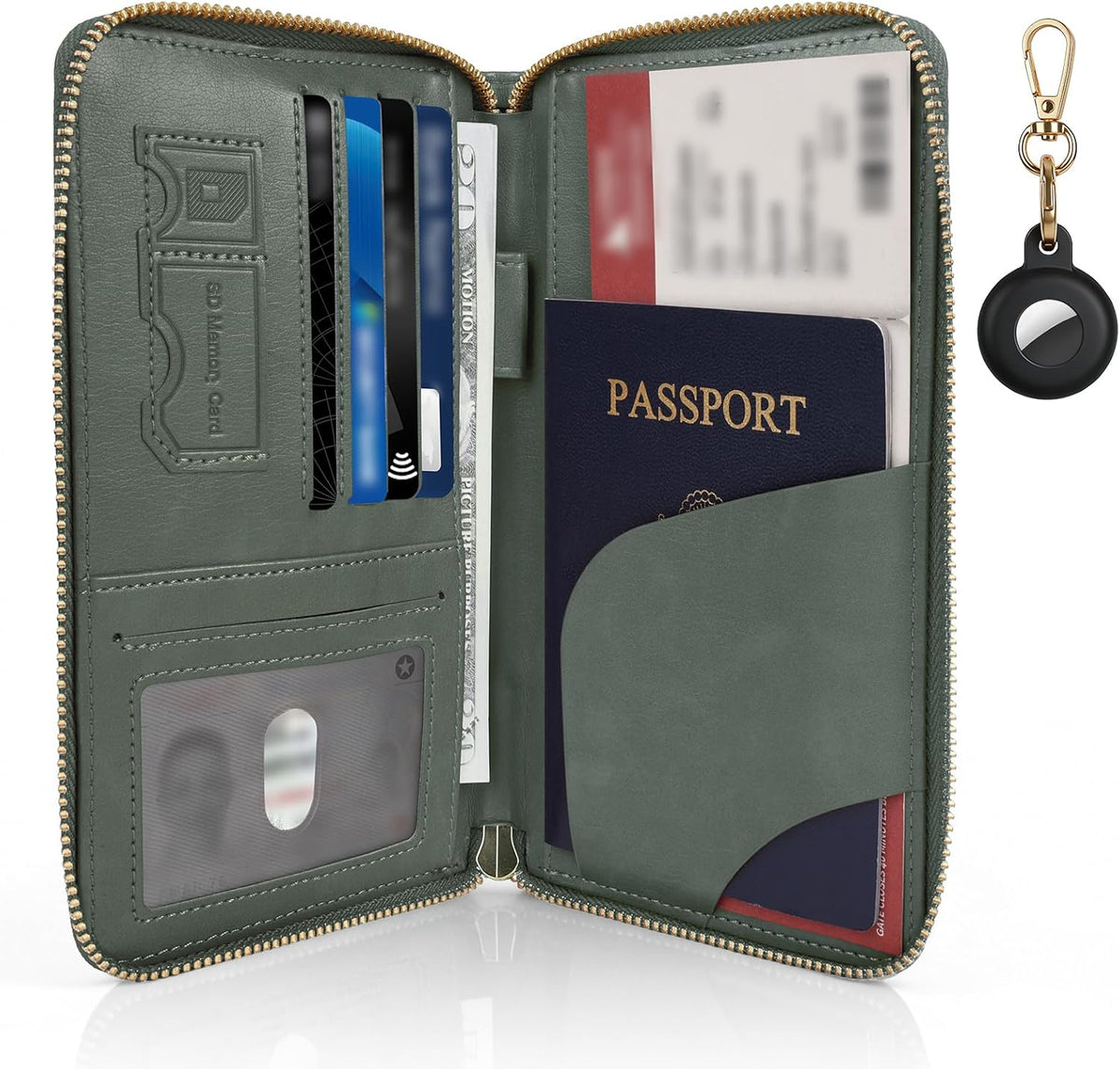 RFID Blocking Passport Wallet, PU Passport Holder for Travel, Pink | Anti Theft Wallet with Tracker Case, Concealed Travel Document Organizer, Wristlet Strap Zipper Pouch, Gifts for Women Men